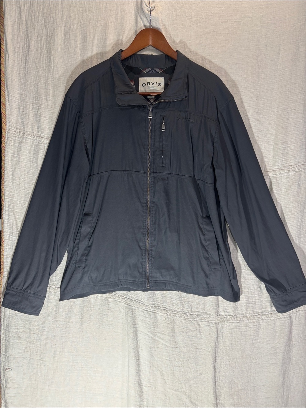 Orvis Men's Full Zip Tech Jacket Grey Windbreaker Size L EUC